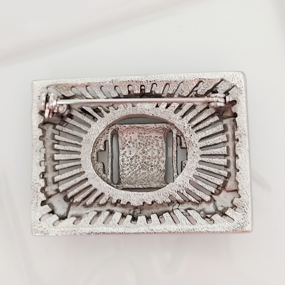 Silver Rectangular Brooch with Rhinestones - Picture 4 of 4